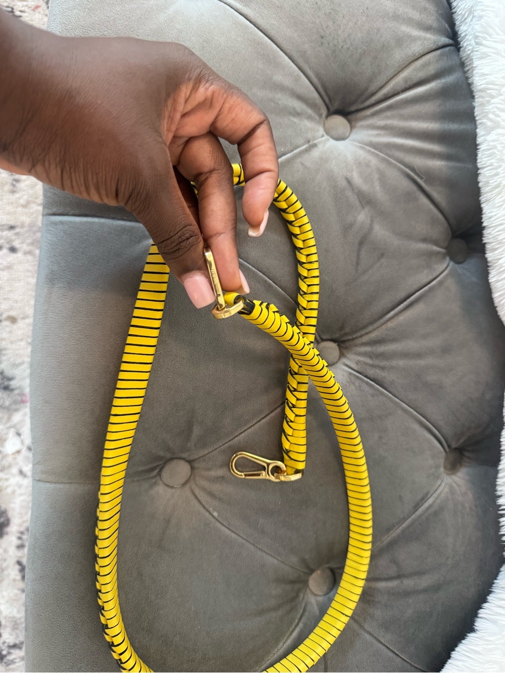 Yellow and Black Striped Rope Bag Strap with Gold Hardware